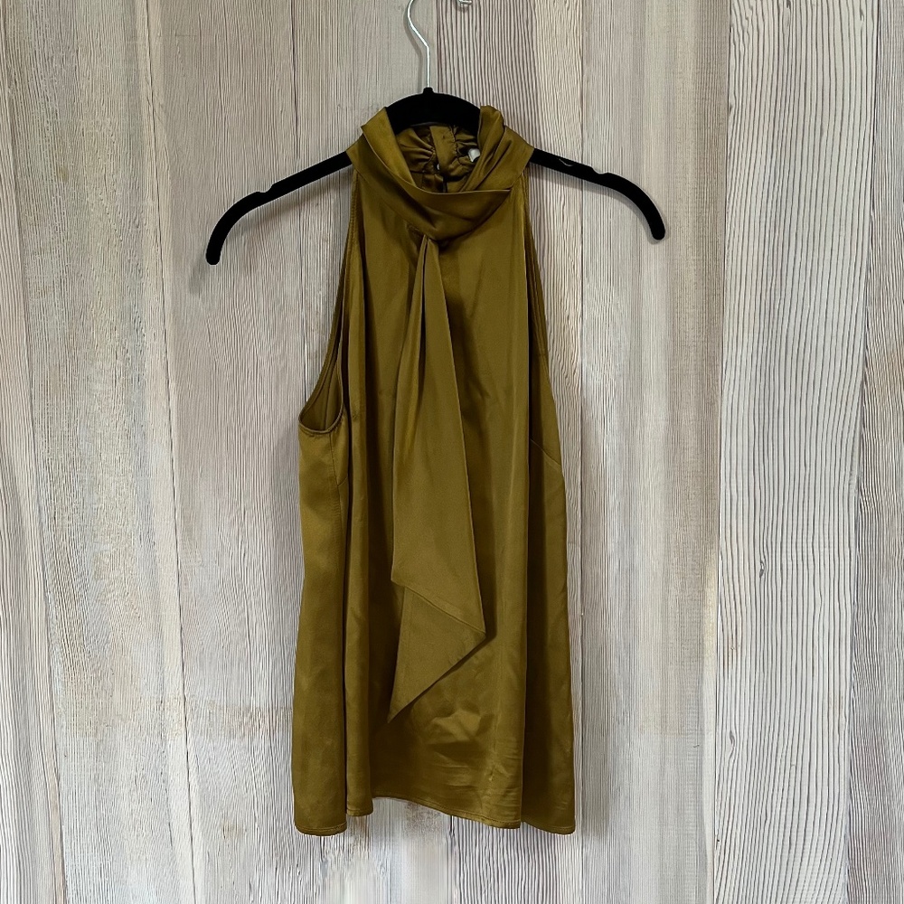 NWOT Nili Lotan Sleeveless Silk Gold Neck Tie Blouse, Size S